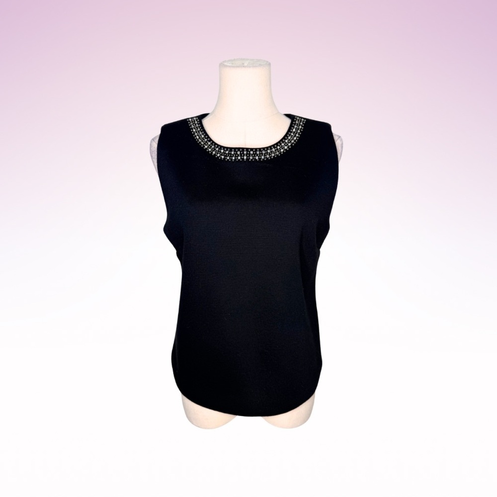 CYNTHIA ROWLEY Black embellished top (Sz M)